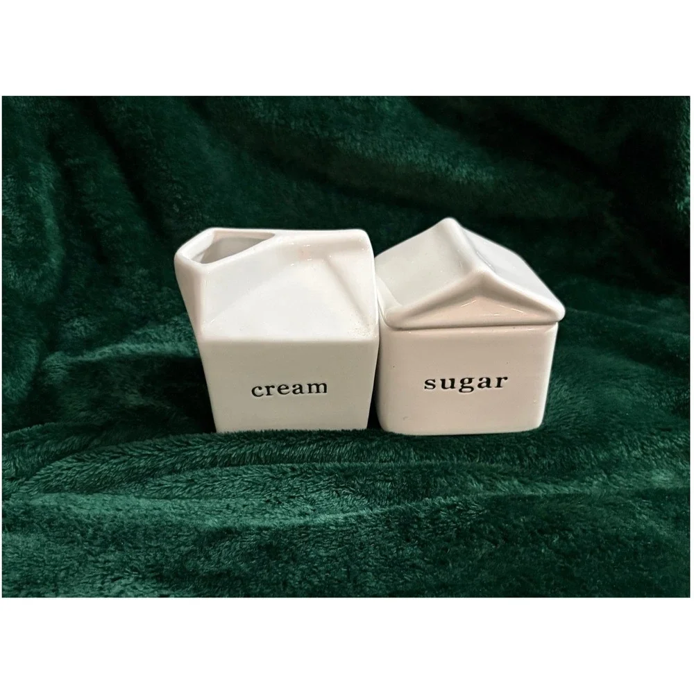 Luxehabitat Ceramic Cream and Sugar Set White Milk Carton Farmhouse Style